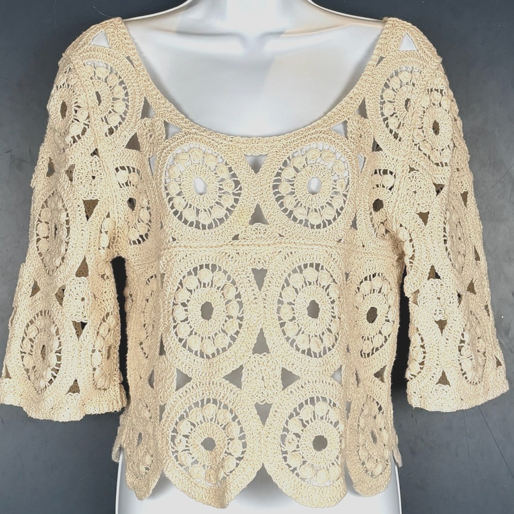 Yaira Crochet Cotton Boxy Top Womens XS Boho Bohemian Hippie Chunky Retro Hippie